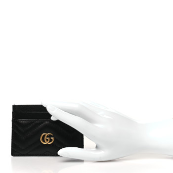 GUCCI Calfskin Matelasse GG Marmont Card Holder Black