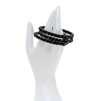CHANEL Lambskin Ruthenium Chain CC Bangle Bracelets Set of 3 Navy CHANEL Lambskin Ruthenium Chain CC Bangle Bracelets Set of 3 Navy