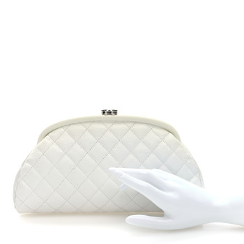 CHANEL Caviar Quilted Timeless Clutch White