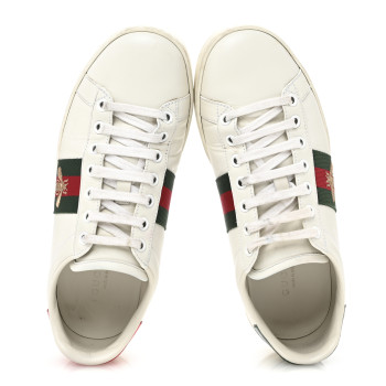 GUCCI Calfskin Ayers Bee Embroidered Womens Ace Sneakers 36.5 White Green
