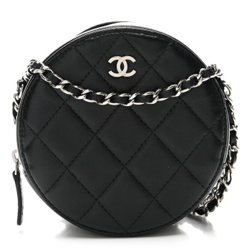 CHANEL Lambskin Quilted Round Clutch With Chain Black