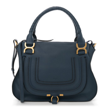 CHLOE Calfskin Braided Medium Marcie Double Carry Navy