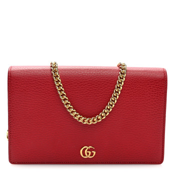 GUCCI Dollar Calfskin Mini GG Marmont Chain Wallet Hibiscus Red