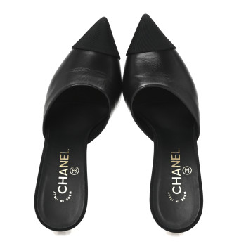 CHANEL Goatskin Grosgrain Cap Toe Pearl Mule 38.5 Black