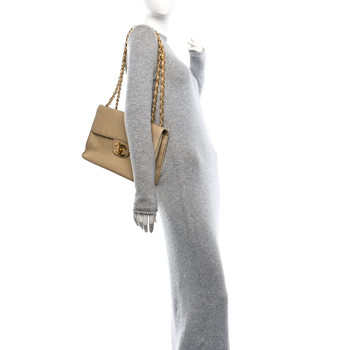 CHANEL Lambskin Vertical Quilted Jumbo Single Flap Beige