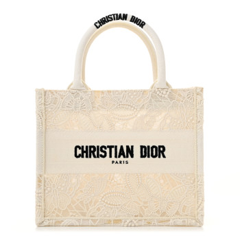 CHRISTIAN DIOR Embroidered 3D Macrame D-Lace Butterfly Small Book Tote White