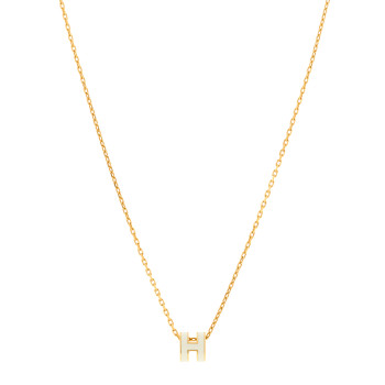 HERMES Lacquered Gold Mini Pop H Pendant Necklace White