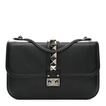 VALENTINO GARAVANI Vitello Medium Glam Lock Rockstud Flap Black