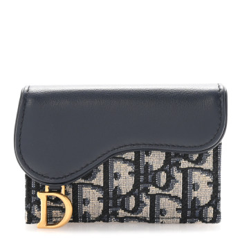 CHRISTIAN DIOR Smooth Calfskin Oblique Saddle Bloom Card Holder Blue