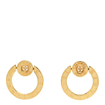 CHANEL Metal Paris Button Hoop Earrings Gold