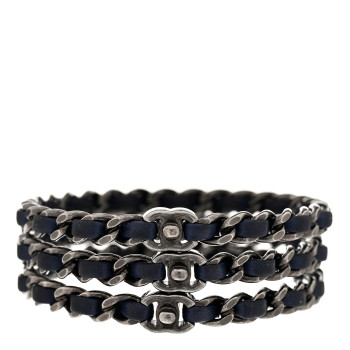 CHANEL Lambskin Ruthenium Chain CC Bangle Bracelets Set of 3 Navy CHANEL Lambskin Ruthenium Chain CC Bangle Bracelets Set of 3 Navy
