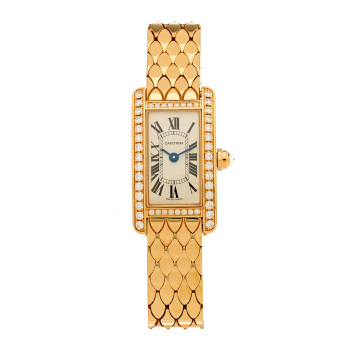 CARTIER 18K Pink Gold Diamond Bezel 15mm Tank American Watch