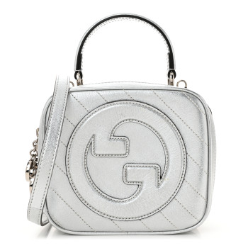 GUCCI Metallic Sakai Be Green Calfskin Diagonal Stitched Blondie Top Handle Bag Silver