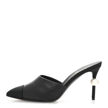 CHANEL Goatskin Grosgrain Cap Toe Pearl Mule 38.5 Black