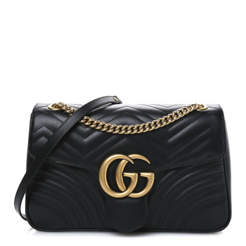GUCCI Calfskin Matelasse Medium GG Marmont Shoulder Bag Black