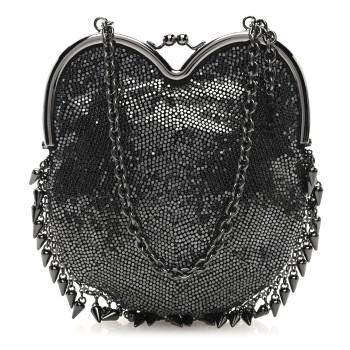 SAINT LAURENT Satin Mesh Studded Mini Heart Bag Dark Rutenio