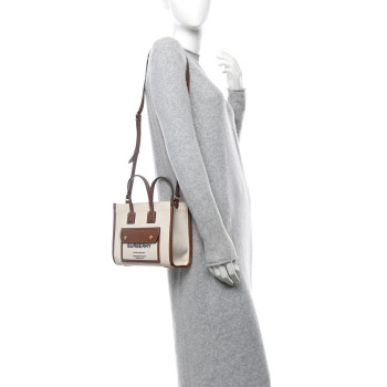 BURBERRY Canvas Smooth Calfskin Mini Two Tone Freya Tote Brown