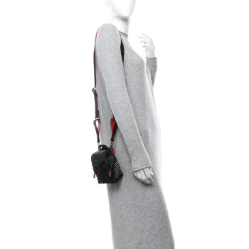CHRISTIAN LOUBOUTIN Calfskin Spiked Mini Explorafunk Keyring Bag Black