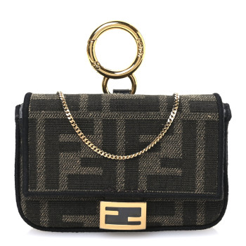 FENDI Fabric Jacquard FF 1974 Nano Baguette Charm Tobacco Moro Black