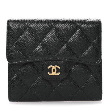 CHANEL Caviar Quilted Compact Flap Wallet Black
