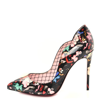 CHRISTIAN LOUBOUTIN Patent Bored Lin Resille Hot Chick 100 Pumps 35.5 Black Multicolor