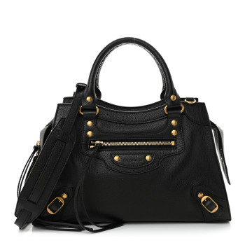 BALENCIAGA Grained Calfskin Neo Classic Gold Hardware S City Black
