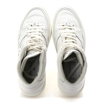 CHANEL Calfskin CC High Top Sneaker 38.5 White