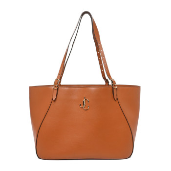JIMMY CHOO Calfskin Varenne E/W Tote Bag Tan