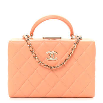 CHANEL Lambskin Quilted Small CC Top Handle Box Bag Light Orange