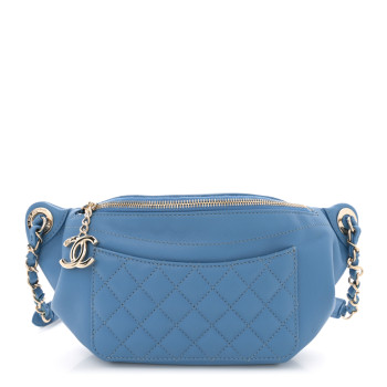 CHANEL Crumpled Lambskin Quilted Waist Bag Fanny Pack Blue