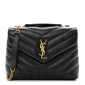 SAINT LAURENT Calfskin Y Quilted Monogram Small Loulou Chain Satchel Black