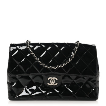 CHANEL Patent Quilted Medium Single Flap Black