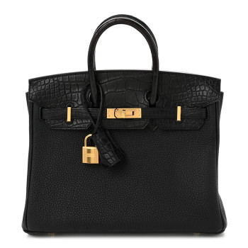 HERMES Togo Matte Alligator Birkin Touch 25 Black