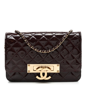 CHANEL Patent Quilted Golden Class Wallet on Chain WOC Burgundy