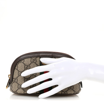 GUCCI GG Supreme Monogram Textured Calfskin Web Medium Ophidia Cosmetic Case Beige Ebony New Acero