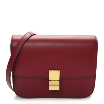 CELINE Smooth Calfskin Medium Classic Box Flap Bag Red