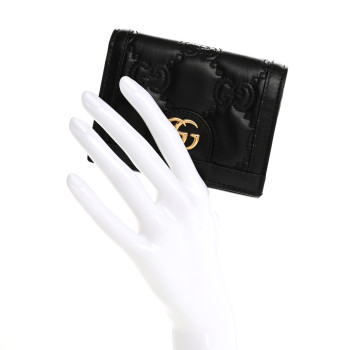 GUCCI Calfskin GG Matelasse Card Case Wallet Black