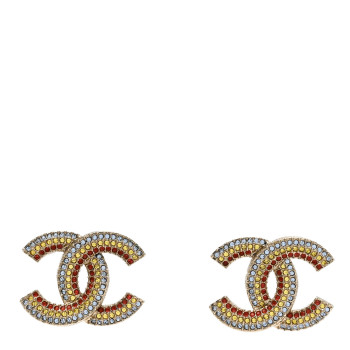 CHANEL Crystal CC Earrings Gold Multicolor