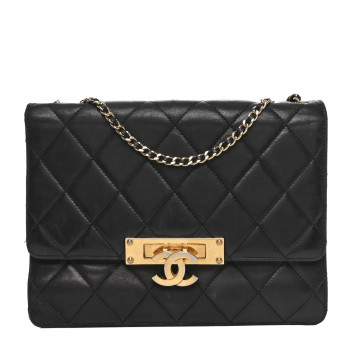 CHANEL Lambskin Quilted Medium Golden Class Flap Black