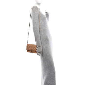 CHANEL Lambskin Quilted Wallet On Chain WOC Beige