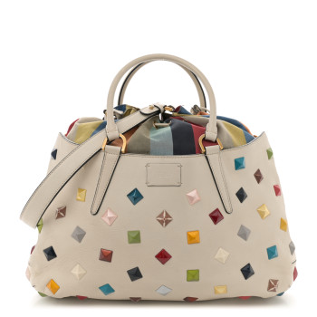 FENDI Calfskin Studded Medium B Fab Drawstring Tote Milk Multicolor