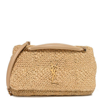 SAINT LAURENT Raffia Monogram Medium Jamie Natural Avorio