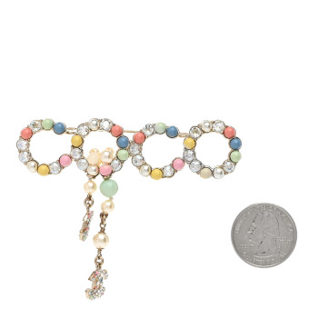 CHANEL Resin Pearl Crystal Coco Dangling Brooch Gold
