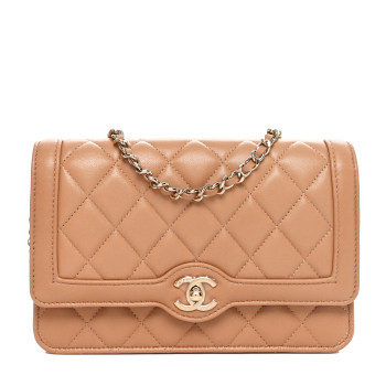 CHANEL Lambskin Quilted Wallet On Chain WOC Beige