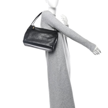 CHANEL Lambskin Stitched Shoulder Bag Black