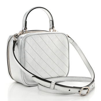 GUCCI Metallic Sakai Be Green Calfskin Diagonal Stitched Blondie Top Handle Bag Silver