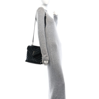 SAINT LAURENT Calfskin Y Quilted Monogram Medium Loulou Satchel Black
