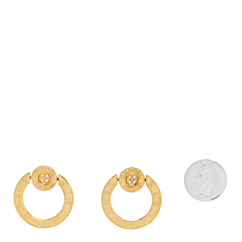 CHANEL Metal Paris Button Hoop Earrings Gold