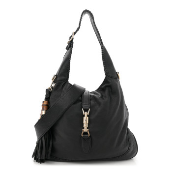 GUCCI Pebbled Calfskin Medium New Jackie Shoulder Bag Black