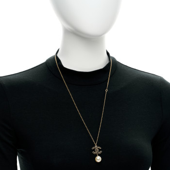 CHANEL Enamel Pearl CC Baroque Drop Necklace Black Gold